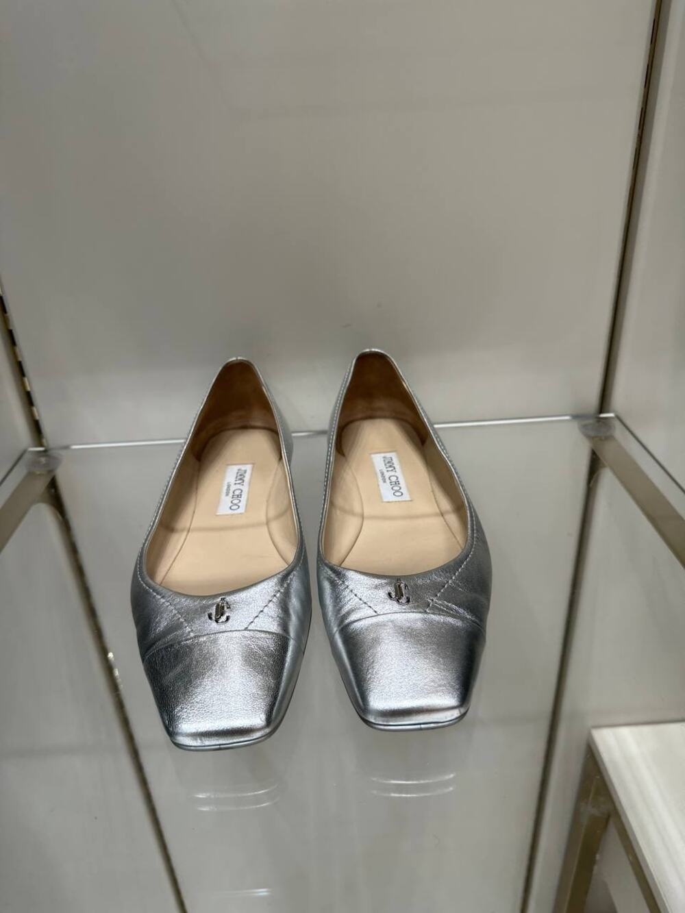 Jimmy Choo Silver Metallic Leather Ballet Flats Sz.40